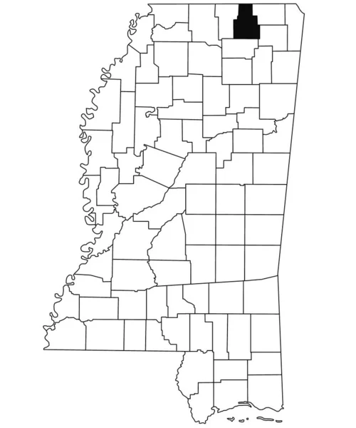 ミシシッピ州のホワイトバックにあるメッカ郡の地図 ミシシッピ州の地図に黒い色でハイライトされた単一の郡の地図 アメリカ合衆国 アメリカ — ストック写真