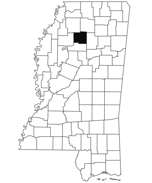 密西西比州Yalobusha县白底地图 密西西比州地图上用黑色标出的单个县地图 美利坚合众国 — 图库照片