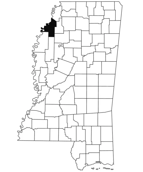白い背景にあるミシシッピ州のコアホマ郡の地図 ミシシッピ州の地図に黒い色でハイライトされた単一の郡の地図 アメリカ合衆国 アメリカ — ストック写真