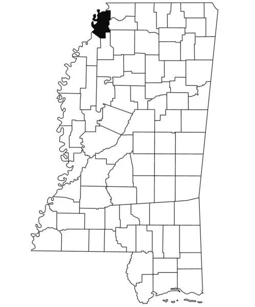 密西西比州图尼卡县白底地图 密西西比州地图上用黑色标出的单个县地图 美利坚合众国 — 图库照片