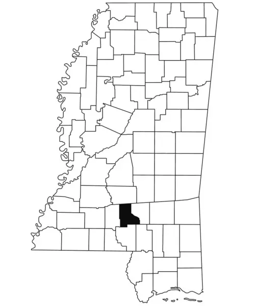密西西比州杰佛逊戴维斯县白底地图 密西西比州地图上用黑色标出的单个县地图 美利坚合众国 — 图库照片