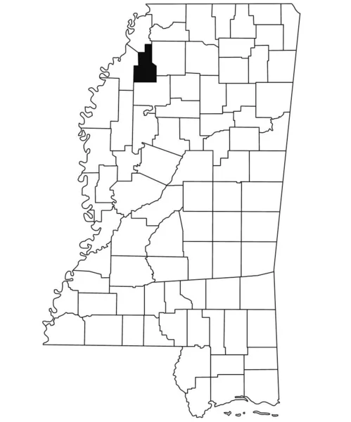 密西西比州奎特曼县白底地图 密西西比州地图上用黑色标出的单个县地图 美利坚合众国 — 图库照片
