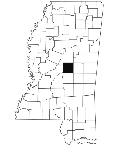 ミシシッピ州のリーク郡の白地図 ミシシッピ州の地図に黒い色でハイライトされた単一の郡の地図 アメリカ合衆国 アメリカ — ストック写真