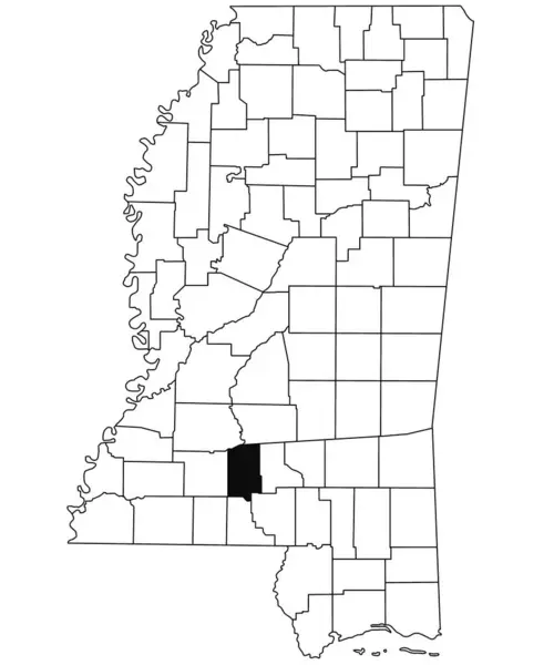 密西西比州劳伦斯县白底地图 密西西比州地图上用黑色标出的单个县地图 美利坚合众国 — 图库照片