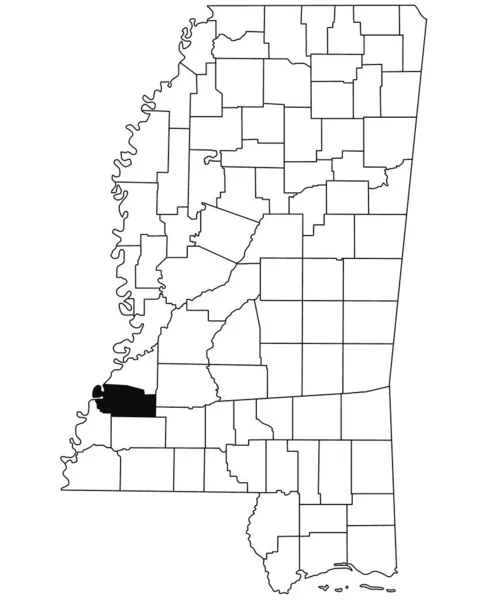 密西西比州杰斐逊县白底地图 密西西比州地图上用黑色标出的单个县地图 美利坚合众国 — 图库照片