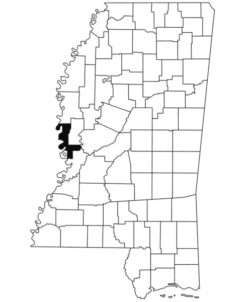 密西西比州萨克纳县白种人背景地图 密西西比州地图上用黑色标出的单个县地图 美利坚合众国 — 图库照片