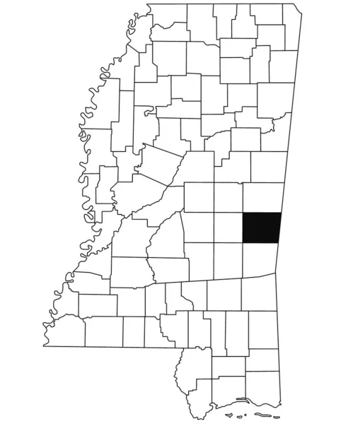 密西西比州劳德代尔县白底地图 密西西比州地图上用黑色标出的单个县地图 美利坚合众国 — 图库照片