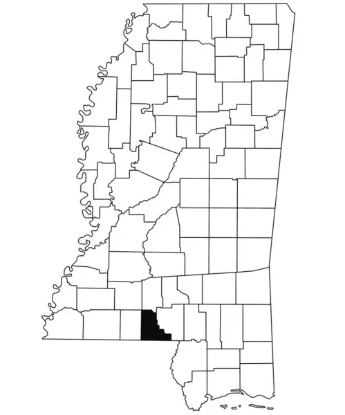 密西西比州沃尔瑟郡的地图 背景为白色 密西西比州地图上用黑色标出的单个县地图 美利坚合众国 — 图库照片