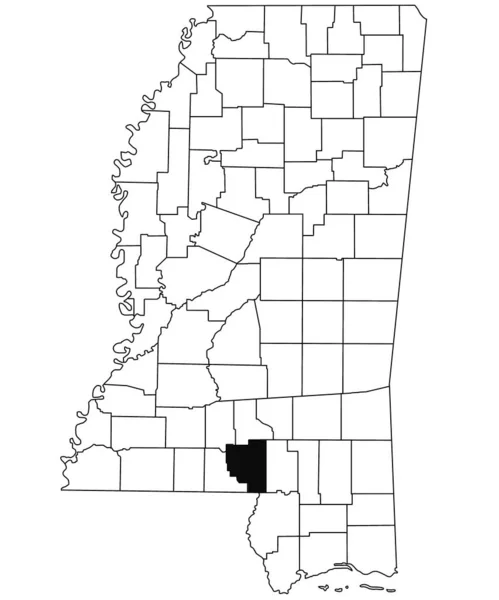 密西西比州马里昂县地图 背景为白色 密西西比州地图上用黑色标出的单个县地图 美利坚合众国 — 图库照片