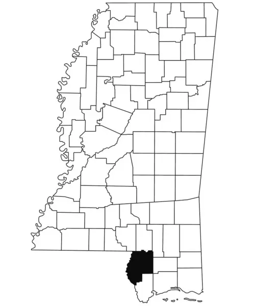 白い背景にあるミシシッピ州の真珠川郡の地図 ミシシッピ州の地図に黒い色でハイライトされた単一の郡の地図 アメリカ合衆国 アメリカ — ストック写真