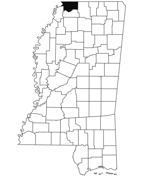 密西西比州德索托县白底地图 密西西比州地图上用黑色标出的单个县地图 美利坚合众国 — 图库照片