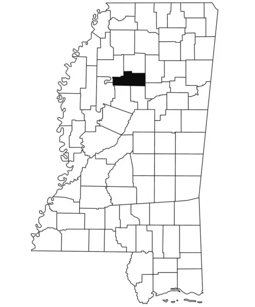 密西西比州格林纳达县白底地图 密西西比州地图上用黑色标出的单个县地图 美利坚合众国 — 图库照片