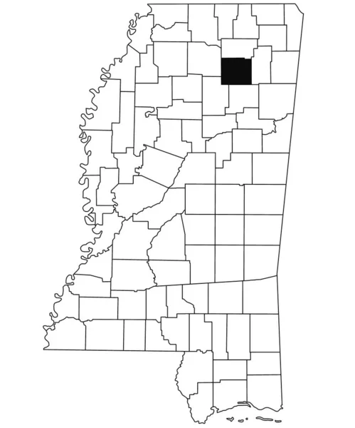 密西西比州庞托克县白种人背景地图 密西西比州地图上用黑色标出的单个县地图 美利坚合众国 — 图库照片
