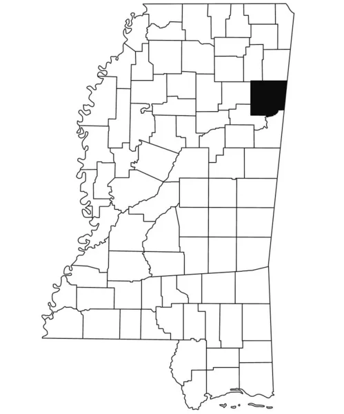 密西西比州门罗县白底地图 密西西比州地图上用黑色标出的单个县地图 美利坚合众国 — 图库照片