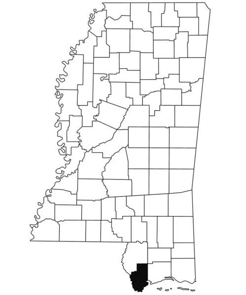 密西西比州汉考克县白底地图 密西西比州地图上用黑色标出的单个县地图 美利坚合众国 — 图库照片