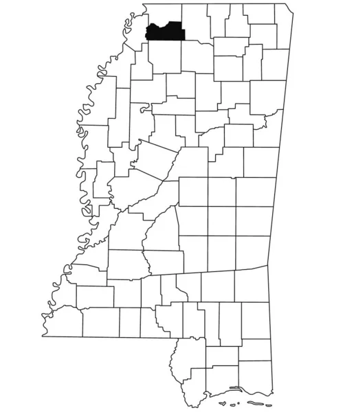 密西西比州泰特县白底地图 密西西比州地图上用黑色标出的单个县地图 美利坚合众国 — 图库照片