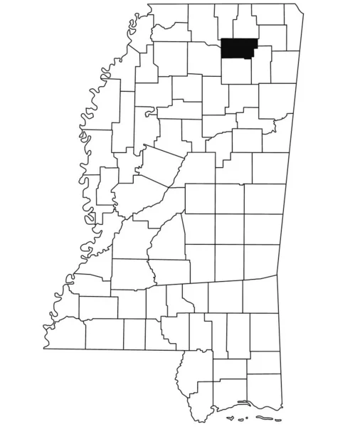密西西比州联合县白底地图 密西西比州地图上用黑色标出的单个县地图 美利坚合众国 — 图库照片