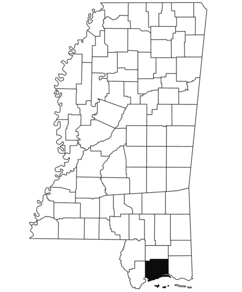 密西西比州哈里森县白底地图 密西西比州地图上用黑色标出的单个县地图 美利坚合众国 — 图库照片