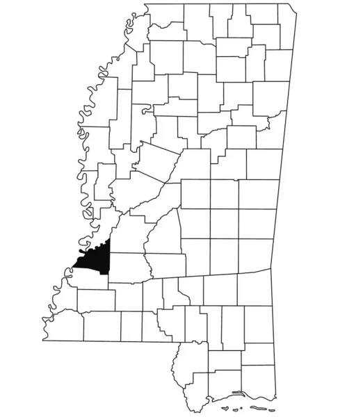 密西西比州克莱伯恩县白种人背景地图 密西西比州地图上用黑色标出的单个县地图 美利坚合众国 — 图库照片