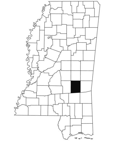 密西西比州贾斯珀县白底地图 密西西比州地图上用黑色标出的单个县地图 美利坚合众国 — 图库照片