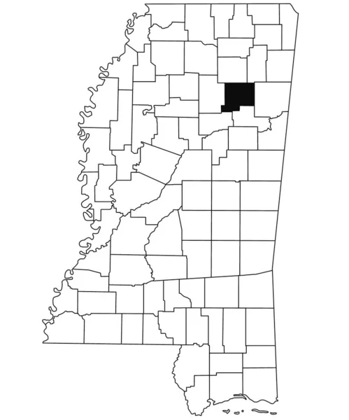 ミシシッピ州のチカソー郡の白地図 ミシシッピ州の地図に黒い色でハイライトされた単一の郡の地図 アメリカ合衆国 アメリカ — ストック写真