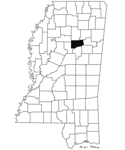 密西西比州韦伯斯特县白底地图 密西西比州地图上用黑色标出的单个县地图 美利坚合众国 — 图库照片