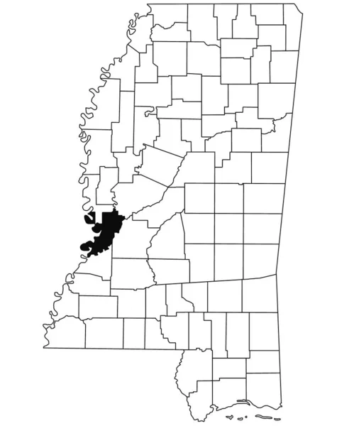 密西西比州沃伦县白底地图 密西西比州地图上用黑色标出的单个县地图 美利坚合众国 — 图库照片