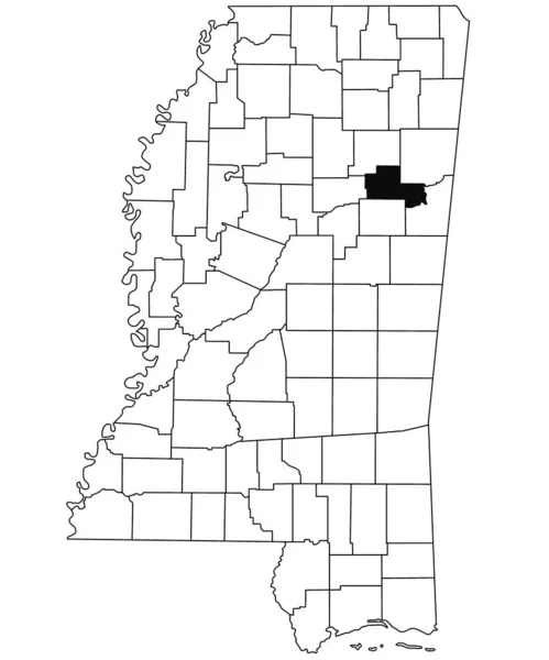 密西西比州粘土县白底地图 密西西比州地图上用黑色标出的单个县地图 美利坚合众国 — 图库照片