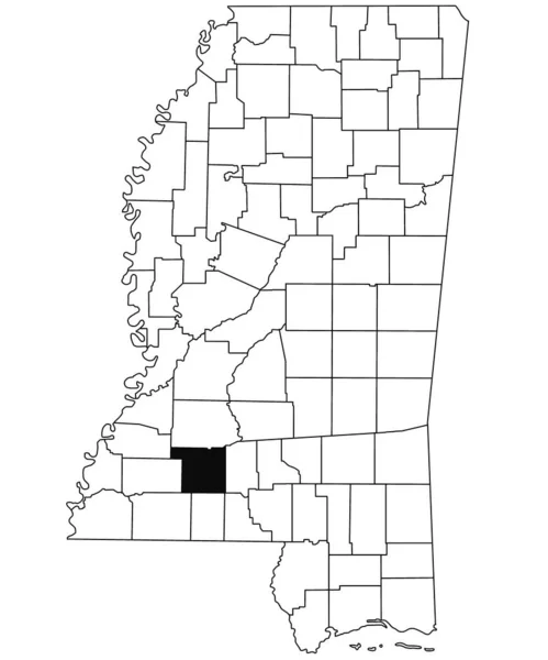 密西西比州林肯县白底地图 密西西比州地图上用黑色标出的单个县地图 美利坚合众国 — 图库照片