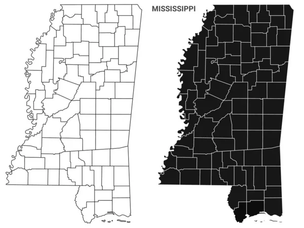 Condados Mississippi Esquema Conjunto Mapas Versión Ilustración — Foto de Stock