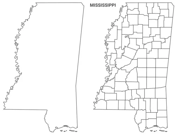 Mississippi Fylken Skissera Karta Set Illustration Version — Stockfoto