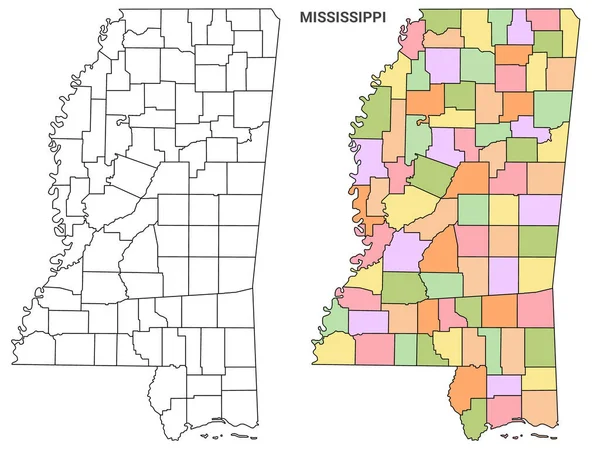 Mississippi Counties Outline Map Set Versão Ilustrativa — Fotografia de Stock