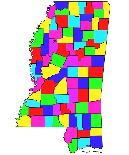 Colorido Mapa Estado Mississippi Com Fronteiras Dos Condados Cor Diferente — Fotografia de Stock