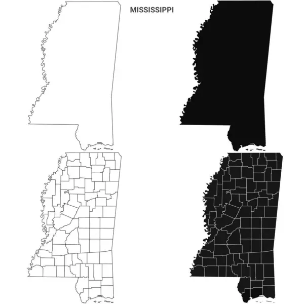 Mississippi Counties Outline Map Set Versão Ilustrativa — Fotografia de Stock