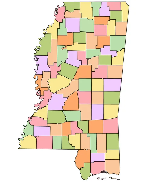 Mapa Estado Mississippi Com Fronteiras Dos Condados Cores Diferentes Estados — Fotografia de Stock