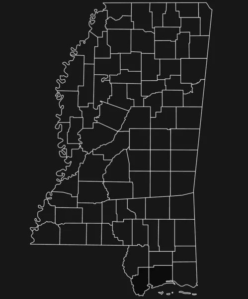 Esboço Mississippi Mapa Com County Branco Sobre Fundo Preto Mapa — Fotografia de Stock