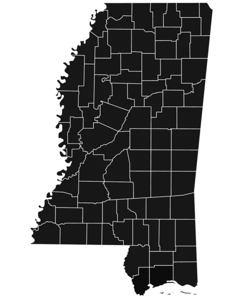 Contorno Mississippi Mapa Con Condado Blanco Sobre Fondo Blanco Mapa — Foto de Stock