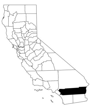 Kaliforniya 'daki Riverside County haritası beyaz arka planda. California haritasında siyah renkle işaretlenmiş tek bir bölge haritası. Birleşik Devletler, ABD