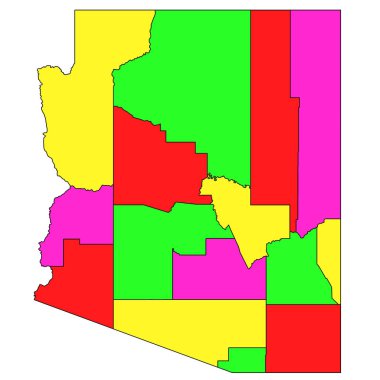 Arizona idari haritası. Arizona haritası farklı renklerde, boş harita, Arizona 'nın boş haritası. 