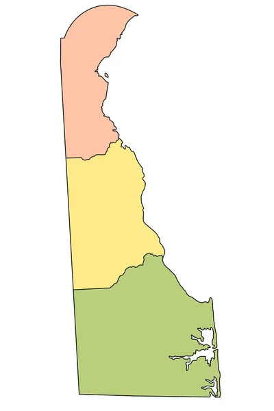 Verwaltungskarte Von Delaware Landkreiskarte Von Delaware Mit Verschiedenen Farben Leere — Stockfoto