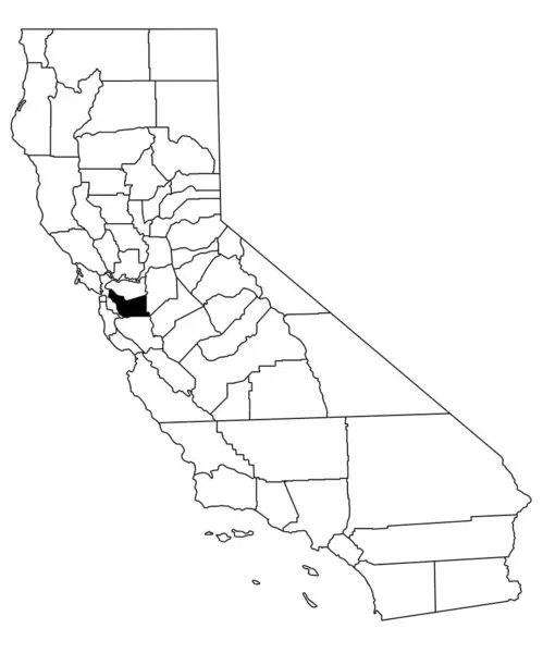 カリフォルニア州アラメダ郡の白地図 カリフォルニア州マップの黒い色で強調された単一の郡地図 ユニットテスト アメリカ — ストック写真