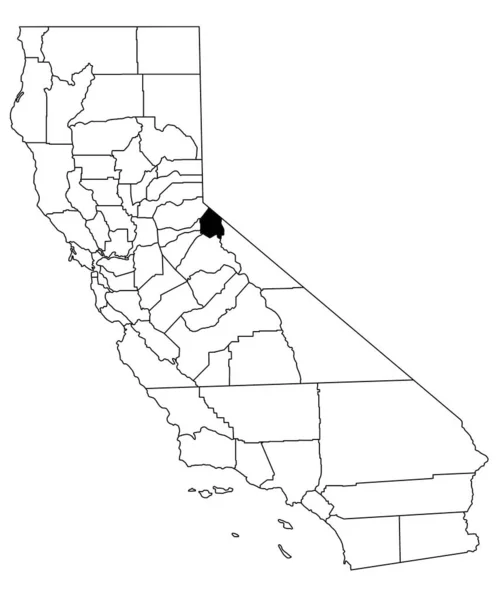 加利福尼亚高山县白种人背景地图 加州地图上用黑色突出的单幅县地图 — 图库照片