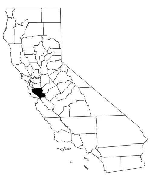 加利福尼亚圣克拉拉县白种人背景的地图 加州地图上用黑色突出的单幅县地图 — 图库照片
