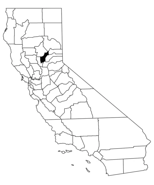 カリフォルニア州のユバ郡の白地図 カリフォルニア州マップの黒い色で強調された単一の郡地図 ユニットテスト アメリカ — ストック写真