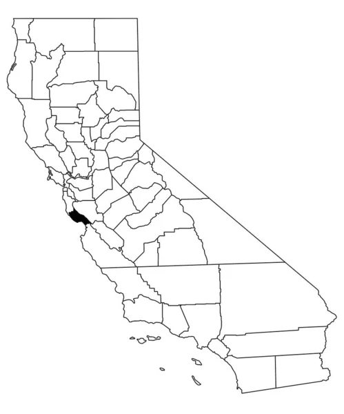 加利福尼亚圣克鲁斯县白种人背景的地图 加州地图上用黑色突出的单幅县地图 — 图库照片