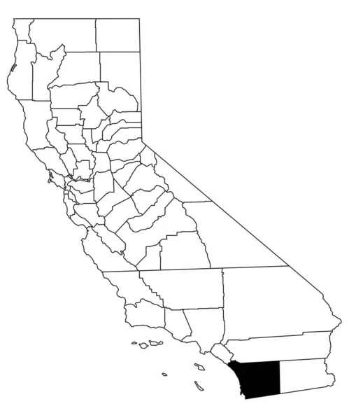 カリフォルニア州サンディエゴ郡の白地図 カリフォルニア州マップの黒い色で強調された単一の郡地図 ユニットテスト アメリカ — ストック写真