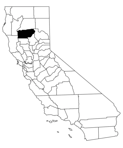 加利福尼亚提哈马县白种人背景地图 加州地图上用黑色突出的单幅县地图 — 图库照片