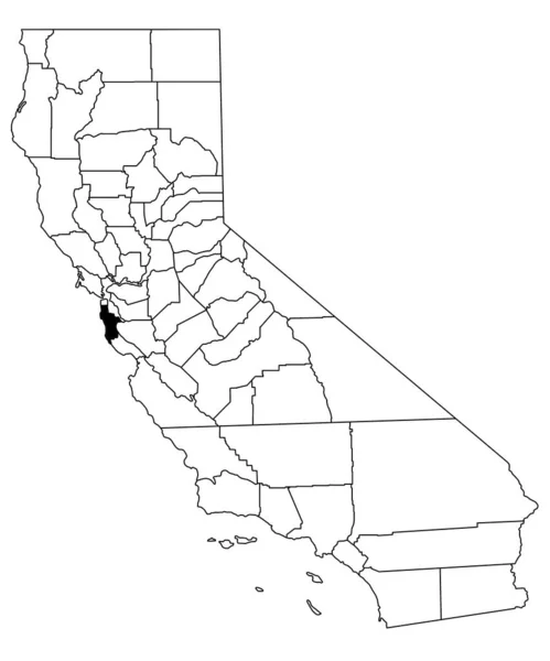 加利福尼亚San Mateo县白种人背景地图 加州地图上用黑色突出的单幅县地图 — 图库照片