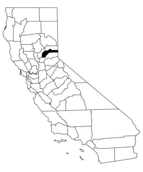 カリフォルニア州のネバダ郡の白地図 カリフォルニア州マップの黒い色で強調された単一の郡地図 ユニットテスト アメリカ — ストック写真