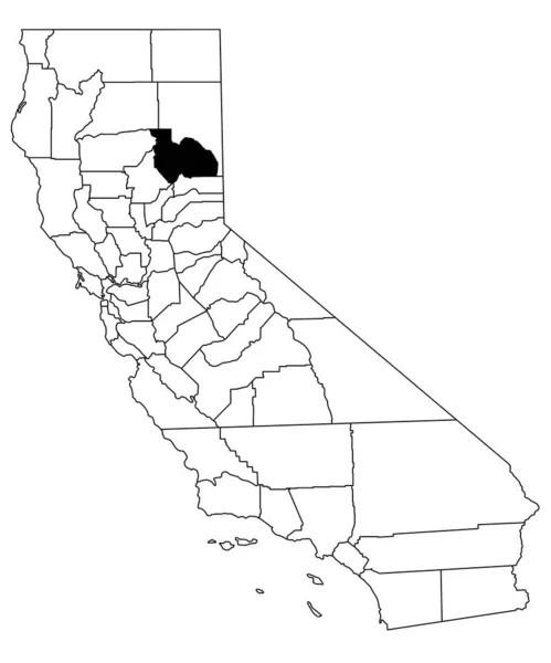 カリフォルニア州のプルマ郡の白地図 カリフォルニア州マップの黒い色で強調された単一の郡地図 ユニットテスト アメリカ — ストック写真